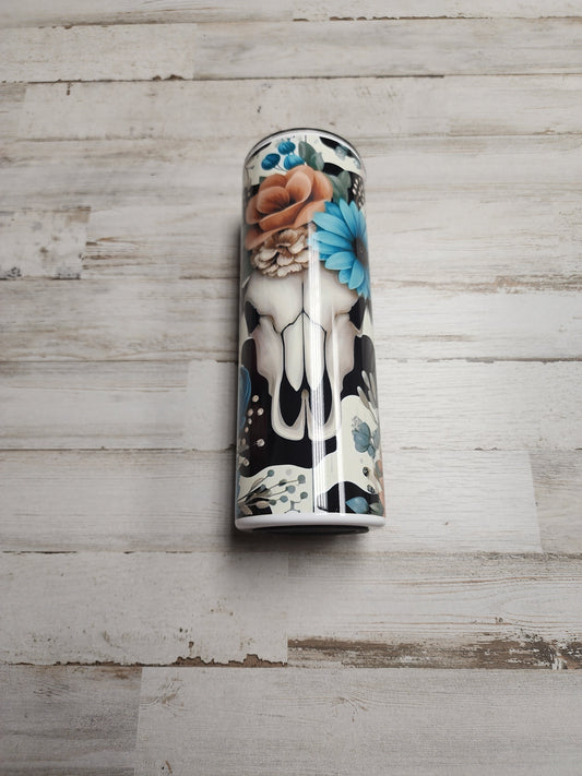 Teal Floral Bull Skull